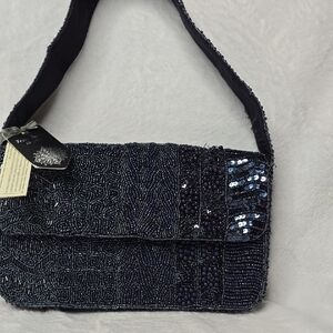 Elegant Beaded Black Shoulder Bag